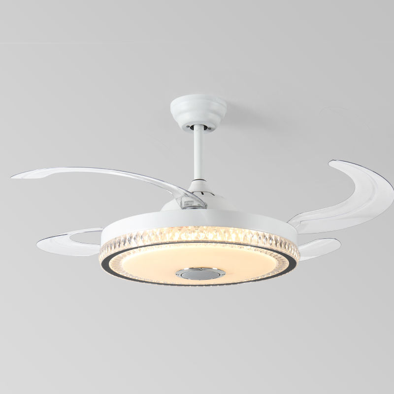 Factory Direct European 42inch 6-Speed Modern Music Remote Control RGB LED Chandelier Retractable Ceiling Fan Light Living Room