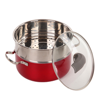Peralatan Masak Anti Lengket Merah Mengkilap Logam Aluminium Set Panci dan Wajan Dengan Gagang yang Dapat Diangkat dan Penyaring