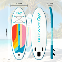 Planche à pagaie gonflable rétro arc-en-ciel 9'6'', SUP junior élégant pour adolescents et filles, planche stable de 13 cm d'épaisseur