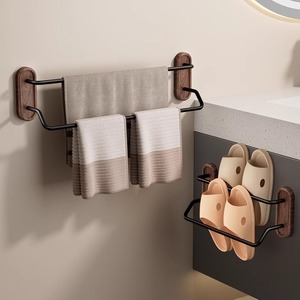 ชั้นวางผ้าขนหนูไม้วอลนัทติดผนังแบบมีกาวในตัวสำหรับห้องน้ำ ดีไซน์มินิมอล รับน้ำหนักได้ 5 กก. - Product Image 4