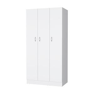 Armoire Augusta blanche à 3 portes avec tringle intégrée, portes battantes, design moderne, meubles de chambre à coucher - Product Image 5