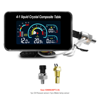 MrGauge 4 in 1 LCD Pengukur Digital Mobil Voltmeter Tekanan Oli Level Bahan Bakar Suhu Air 12-24V untuk Camper Universal Dashboard Mobil