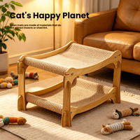 Lit pour chat à double étage, griffoir en sisal, maison pour chat en MDF, grand espace pour plusieurs chats avec rideau amovible, mobilier pour animaux de compagnie d'intérieur