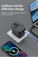 65W GaN Evrensel Seyahat Adaptörü, ABD İngiltere Avustralya AB Uluslararası Priz AC 100-250V Dünya Çapında Güç Adaptörü Şarj Cihazı