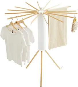 2023 Retractable Folding Wooden Laundry Hanger Dryer Clothes Drying Rack For Home