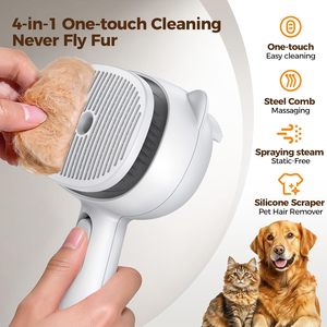 Cepillo para el cuidado de gatos con vapor y función de autolimpieza, diseño ovalado tipo pala, blanco, recargable por USB, para controlar la caída del pelo. - Product Image 2