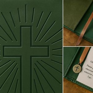 Green Prayer Journal A5 Faux Leather Debossed Cross Christian Devotional Notebook Ribbon Bookmark Sewing <b>Gift</b> Daily Bible Study - Product Image 2