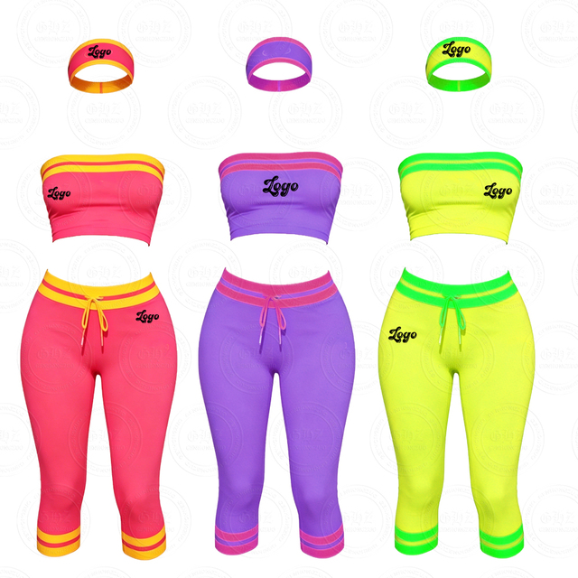 Y2K Clothing Women's Custom Logo Girls' Clothing Plus Size Headband Tube Top and Capri Women's Sets Three Piece Loungewear Sets