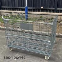 Chariot pliable robuste à roues en treillis métallique, conteneur de stockage métallique galvanisé empilable pour la logistique d'entrepôt, personnalisable