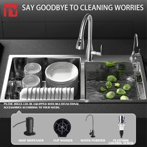 Grand évier double moderne fait main en acier inoxydable brossé nano 3-5mm, écologique, avec système d'évacuation inodore pour cuisine - Product Image 2