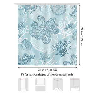 Rideaux <span class=keywords><strong>de</strong></span> salle <span class=keywords><strong>de</strong></span> bain imperméables, thème océan, poulpe, corail, coquillage, <span class=keywords><strong>plage</strong></span> côtière, <span class=keywords><strong>rideau</strong></span> <span class=keywords><strong>de</strong></span> <span class=keywords><strong>douche</strong></span> en polyester avec 12 crochets - Product Image 6