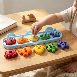 Jouet d'empilage et de tri en silicone pour bébé, animaux marins, jouets de bain éducatifs, trieur de formes d'animaux avec ventouses pour baignoire - Product Image 1