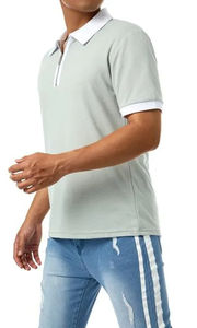 Polos informales al por mayor con contraste de color semi-zip, polos personalizados con cuello vuelto y cremallera, polos de secado rápido - Product Image 6