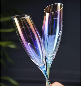 Flûtes à Champagne scintillantes en <span class=keywords><strong>cristal</strong></span> irisé, tige inclinée à la main, avec Design en diamant pour cadeaux de mariage, 4 pièces - Product Image 1