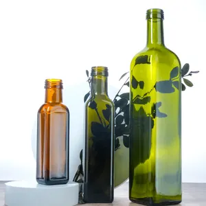 Großhandel leere Olivenölflasche neues Design Glas Öl und Essig klar grün bernsteinfarbene Glas-Ölflasche