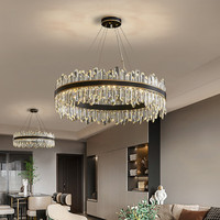 Lustre pendentif en cristal moderne rectangle noir anneau rond Led cercle sur îlot de cuisine