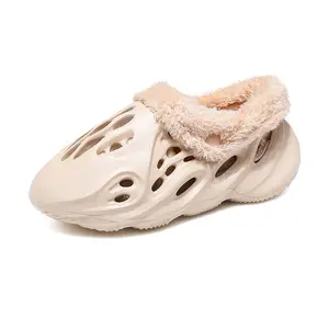 Kalın alt Croc ayakkabı terlik kapalı açık kış takunya rahat kaymaz rahat ayakkabılar kürklü slaytlar yetişkin ve çocuklar için