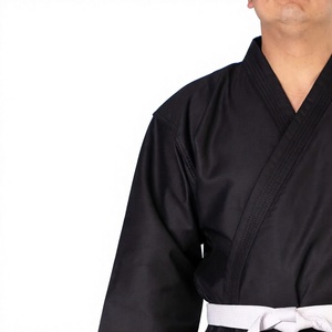 Uniforme de karaté noir pour homme, 100% coton, coupe régulière pour adulte, respirant, vêtements d'arts martiaux avec ceinture blanche disponible à la vente en ligne - Product Image 3
