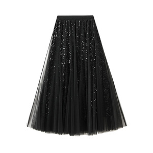 Falda Midi de Lentejuelas de Alta Gama para Mujer con un Diseño Fluido Estilo Hada para Disimular Caderas Anchas - Product Image 1
