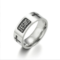 Bague pour homme en acier inoxydable, largeur 8 mm, style rétro, motif croix, argent et noir, design unique et massif