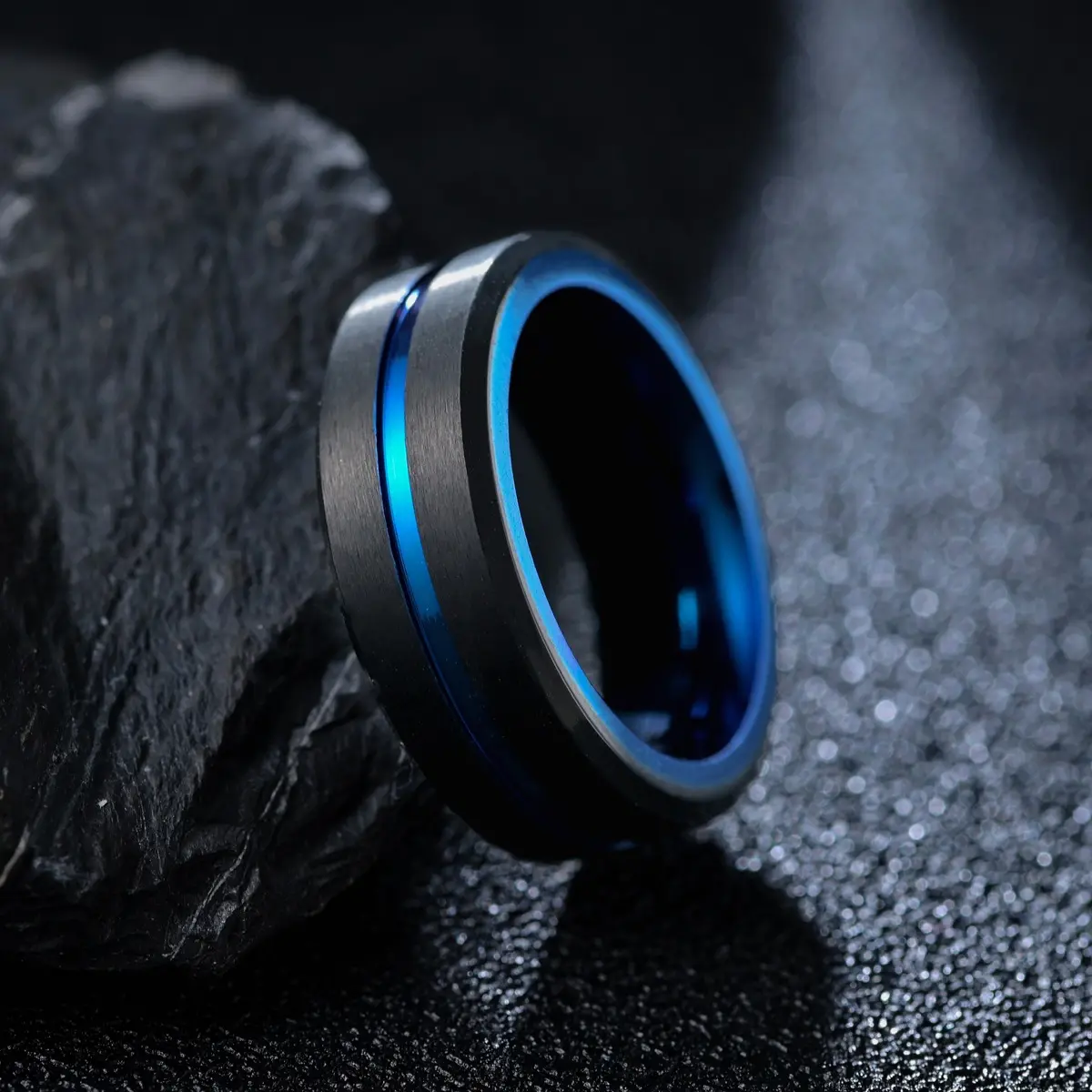 Blue and Black Frosted Surface Men's Tungsten Steel Ring wholesale tungsten steel rings for man