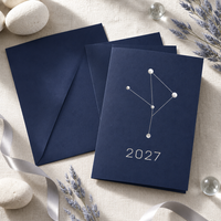 Carte de vœux personnalisée 2027 en carton bleu nuit avec feuille d'argent Southern Cross et enveloppe, impression de logo OEM, en pâte recyclée