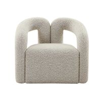 Canapé-banc 3 places en bouclette crème, design moderne sculptural avec bras tubulaires en U, pour salon, hôtel, vente en gros, OEM, sur mesure.