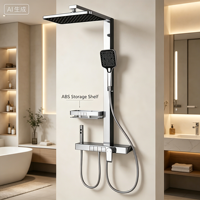 Mitigeur de douche thermostatique moderne pour salle de bain, double poignée, jet de pluie et jet doux, finition laiton poli, avec robinets sur pied