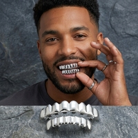 AceWings G010 Grillz dentaire en laiton 8/8 pour Hip Hop, Or/Argent, pour dents supérieures et inférieures, Bijoux corporels, Cadeaux pour Punk, Cosplay, Fête
