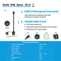 Cable Conector YXY IP67 USB 2.0/3.0 Impermeable, Montaje en Panel, Hembra/Macho, Montaje en PCB, Conexión Rápida Tipo Bayoneta, 1.5A, Longitud Personalizable