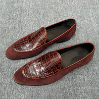Mocassins pour hommes en cuir véritable style italien, semelle intermédiaire et extérieure en cuir gaufré croco, à enfiler, pour affaires et occasions formelles