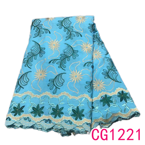 Proveedor dorado Tela de encaje de algodón de moda Tela de gasa de ropa azul real Tela de encaje de algodón suizo - Product Image 3