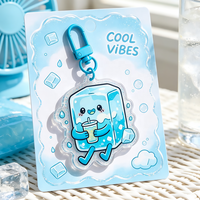 Nouveau porte-clés en acrylique imprimé tendance, design dessin animé, vente en gros, porte-clés en forme de glaçon, porte-clés en acrylique personnalisé avec logo et paillettes