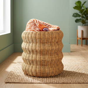 Panier de rangement rond en rotin tressé, style bohème, organisateur de vêtements pour salon, en fibre végétale - Product Image 4
