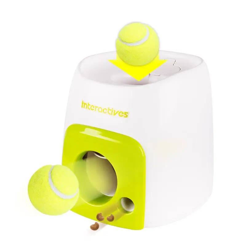 Mesin Mainan Interaktif Hewan Peliharaan Logo Kustom Grosir Dispenser Makanan Puzzle Anjing Bola Tenis Lempar Ambil