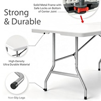Table pliable de 8 pieds avec poignée intégrée et pieds en acier |   Pliable, robuste, portable, imperméable, résistant aux UV, léger |   Repas en plein air