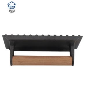 Barbecue Hamburger Patty Press Fonte <span class=keywords><strong>Steak</strong></span> Bacon Press Manche En Bois Pique-Nique En Plein Air Métal Antiadhésif Écologique - Product Image 3