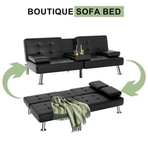 Ensemble de canapé-lit <span class=keywords><strong>Futon</strong></span> convertible noir classique inclinable de bureau réglable avec fonction pliable pour chambre ou salon - Product Image 2