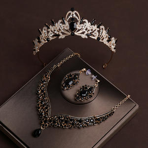 Mariée <span class=keywords><strong>couronne</strong></span> casque noir Grand mariage bijoux trois pièces ensemble pour dix-huit ans adulte femmes cadeau d'anniversaire <span class=keywords><strong>couronne</strong></span> - Product Image 2