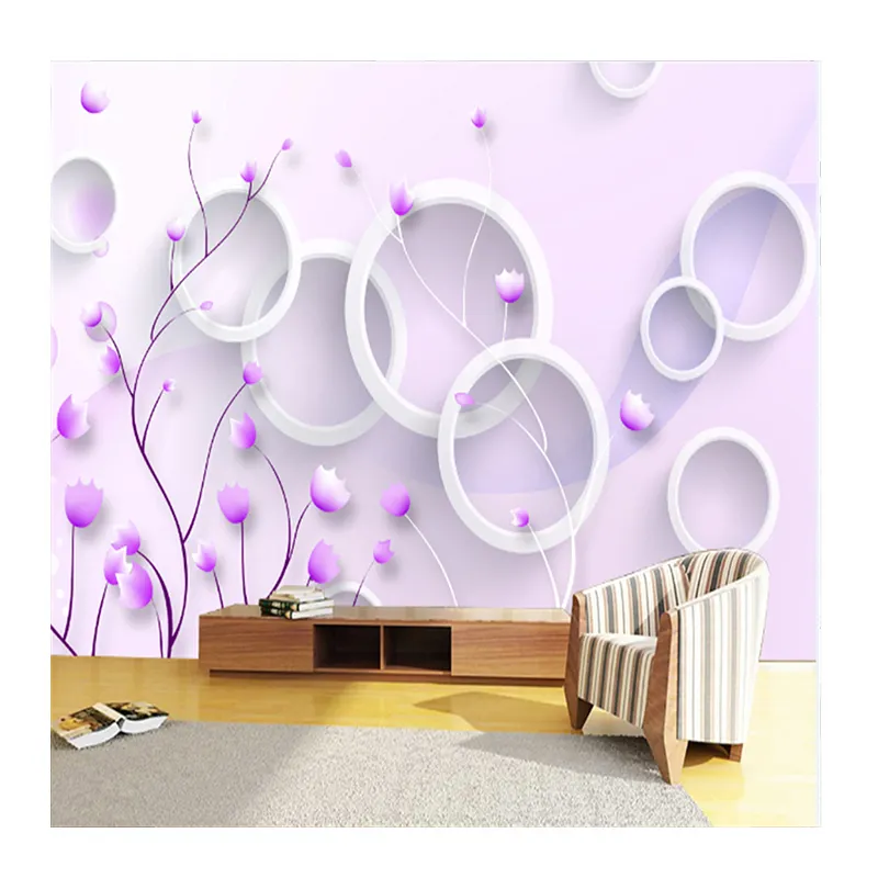 KOMNNIヨーロピアンスタイルのカスタム壁紙壁画紫の花3Dリビングルームソファテレビ背景壁装材壁紙