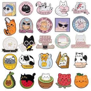 28 نمطًا من دبابيس الياقة المصنعة بالجملة، دبابيس كاواي على شكل قطط وقوس قزح، دبابيس لطيفة للنوادي والفواكه، دبابيس مينا ناعمة على شكل قطط - Product Image 2