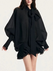 TWOTWINSTYLE da donna in tinta unita pizzo O collo a maniche lunghe a vita alta Mini abito Casual <span class=keywords><strong>con</strong></span> Logo frontale tinta in tinta unita - Product Image 2