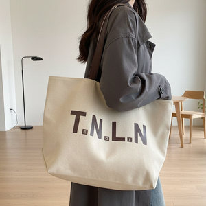 Custom Logo Fashion Large Capacity Women's Canvas Tote <b>Bags</b> Eco-Friendly <b>Reusable</b> for Daily Office Travel <b>Shopping</b> - Product Image 1