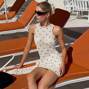 Vestido sin mangas para mujer, estilo vacacional ecológico, con estampado de lunares, elegante, con lazo en la cintura natural - Product Image 3