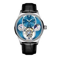 Montre mécanique en acier pour homme, design d'usine et personnalisation par lots, similaire aux modèles haut de gamme GMT, phase soleil-lune et tourbillon, pour marque privée