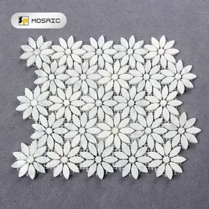 Luxus Wand Dekoration Marmor Daisy Muster Backsplash Italienischen Weiß Carrrara Wasserstrahl Fliesen Blume Form Marmor Stein Mosaik