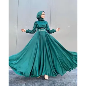 فستان ساتان عباية للمرأة المسلمة الكويت بيع بالجملة الموضة ساتان عباية فستان ملابس إسلامية