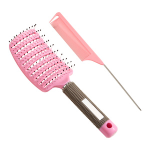 Large Curved Hair <b>Comb</b> 2-Piece Set Massage Nine-Row Styling Pink Plastic <b>Wide</b> Tooth For Home Use - Product Image 1