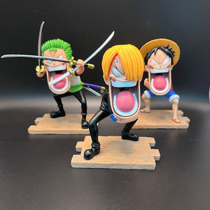 Set di 3 Statuette <span class=keywords><strong>Anime</strong></span> <span class=keywords><strong>Divertenti</strong></span> di Luffy, Zoro e Sanji, Figurine in PVC con Bocca Grande per Decorazione Scrivania, Collezione Hobby e Regalo - Product Image 3