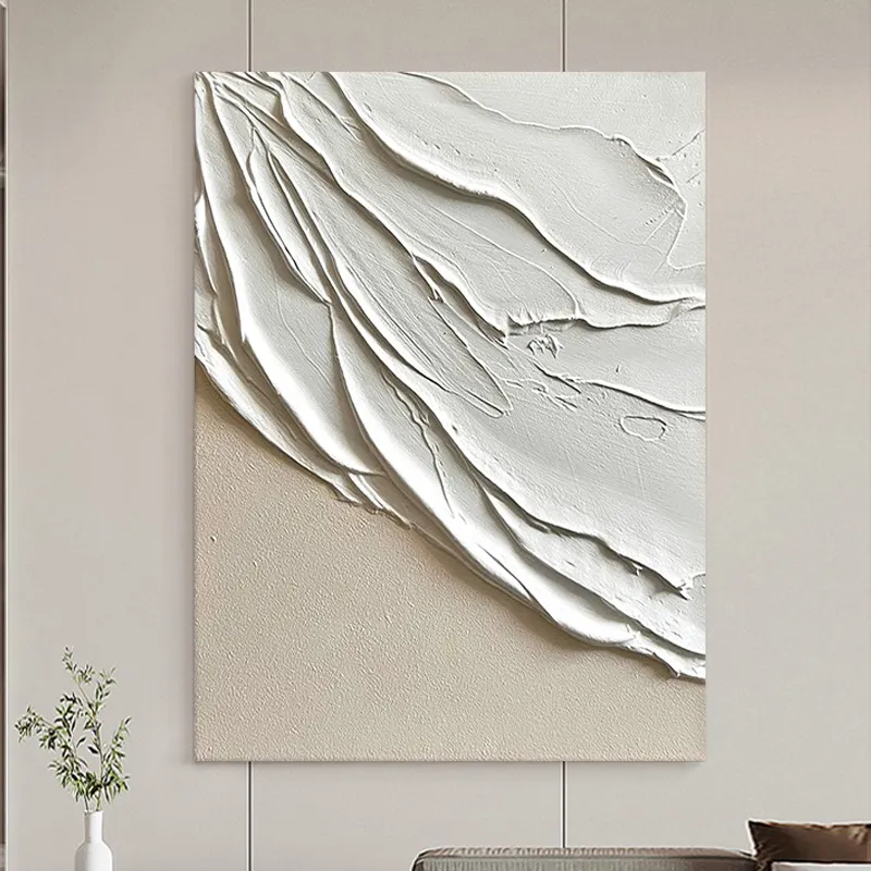 Modern hand painted 3d wall art canvas oil painting minimalist abstract white texture art painting for living room home decor